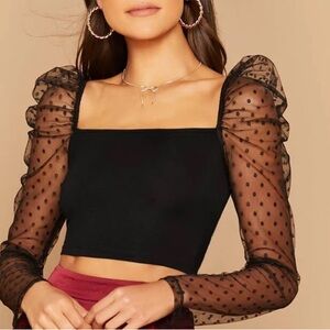 Mesh Puff Sleeve Crop Top